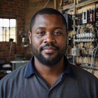 Bongani Radebe in an electrical workshop